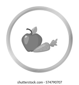 Apple with carrot icon in monochrome style isolated on white background. Dental care symbol stock vector illustration.