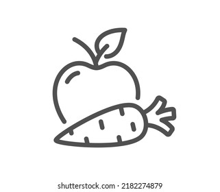 Apple With Carrot Line Icon. Vegetable And Fruit Sign. Vegeterian Food Symbol. Quality Design Element. Linear Style Apple Carrot Icon. Editable Stroke. Vector