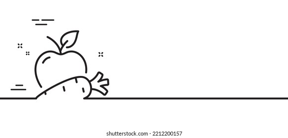Apple with carrot line icon. Vegetable and fruit sign. Vegeterian food symbol. Minimal line illustration background. Apple carrot line icon pattern banner. White web template concept. Vector