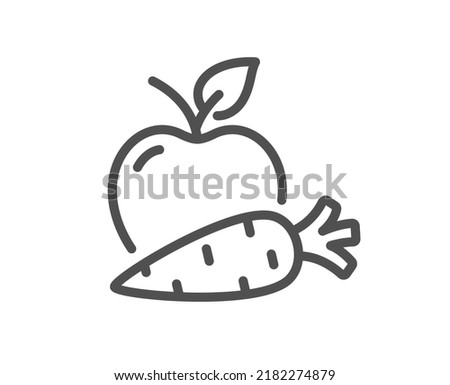 Apple with carrot line icon. Vegetable and fruit sign. Vegeterian food symbol. Quality design element. Linear style apple carrot icon. Editable stroke. Vector