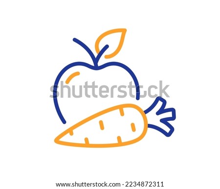 Apple with carrot line icon. Vegetable and fruit sign. Vegeterian food symbol. Colorful thin line outline concept. Linear style apple carrot icon. Editable stroke. Vector