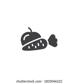 Apple And Carrot Vector Icon. Filled Flat Sign For Mobile Concept And Web Design. Dieting Food Fruits Glyph Icon. Symbol, Logo Illustration. Vector Graphics