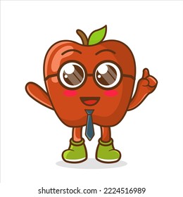 Apple cartoon businessman mascot character wearing tie and glasses