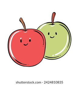 Apple cartoon. Apple cartoon character design. Apple on white background. for poster, banner, web, icon, mascot, background. Hand drawn. Vector illustration