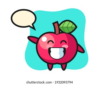 Apple cartoon character doing wave hand gesture