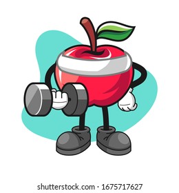 Apple cartoon character fitness with dumbell