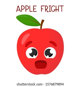 Apple. Cartoon character with a fright face. Cute cartoon fruit vector character on a white background. 