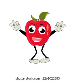 Apple Cartoon character Illustration of a Happy Apple Character.  Red, yellow, green apple funny character, concept of health care for kids