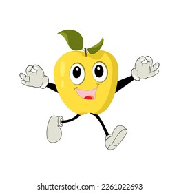 Apple Cartoon character Illustration of a Happy Apple Character.  Red, yellow, green apple funny character, concept of health care for kids