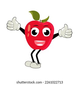 Apple Cartoon character Illustration of a Happy Apple Character.  Red, yellow, green apple funny character, concept of health care for kids