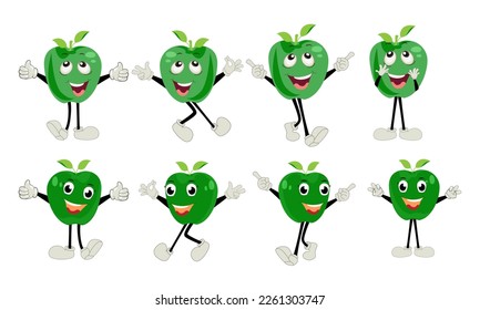 Apple Cartoon character Illustration of a Happy Apple Character. Red, yellow, green apple funny character, concept of health care for kids