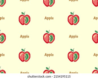 Apple cartoon character seamless pattern on yellow background.