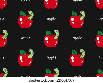 Apple cartoon character seamless pattern on black background