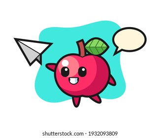 Personaje de caricatura de Apple lanzando avión de papel