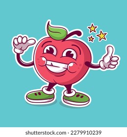 Apple cartoon character. Vector illustration. Happy red apple mascot character.