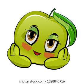 Apple cartoon. Comical face. Vector illustration. Fruit with eyes.