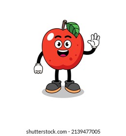 apple cartoon doing wave hand gesture , character design