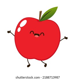 Apple cartoon. Happy apple fruit cute character mascot vector design.