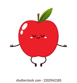 Caricatura de Apple. Feliz fruto de manzana lindo personaje de diseño de vector de mascota.