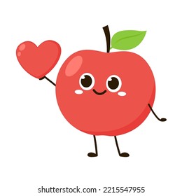 Apple cartoon. Happy apple fruit cute character mascot vector design. Apple cartoon in Valentine's day.