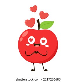 Apple cartoon. Happy apple fruit cute character mascot vector design. Apple cartoon in Valentine's day.
