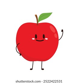 Apple cartoon. Happy apple fruit cute character mascot vector design.
