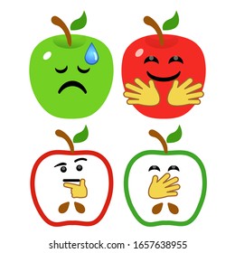 Apple cartoon happy, sad expression, thinking , and shy expression
