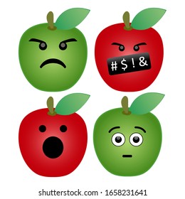 Apple cartoon icon with different expression