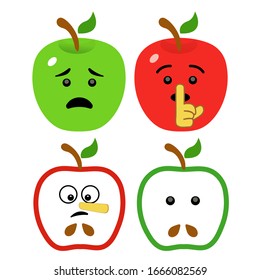 Apple cartoon icon flat style with different expression