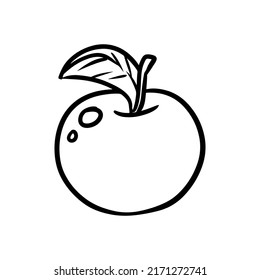 Apple cartoon icon. Fruit outline comic style image. Hand drawn isolated lineart illustration for prints, designs, cards. Web, mobile
