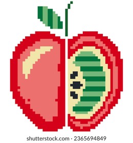 Apple cartoon icon in pixel style.