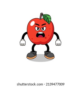 apple cartoon illustration with angry expression , character design