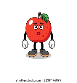 apple cartoon illustration with sad face , character design