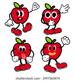 Apple cartoon isolated vector illustration. Fruit apple cute character collection