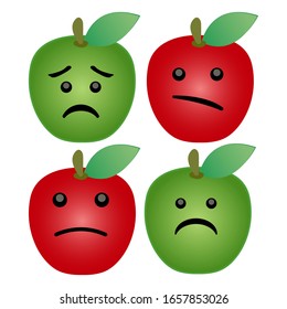 Apple cartoon sad expression in a different action