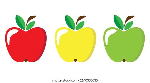 Apple cartoon set whole fruit isolated on white background. Vector illustration.