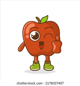 Apple cartoon thumb up. Smiling Apple Cartoon Character, Cartoon apple giving thumbs up.