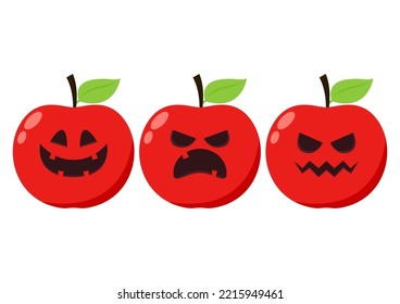 Apple cartoon vector. Pumpkin face on red apple in Halloween day.