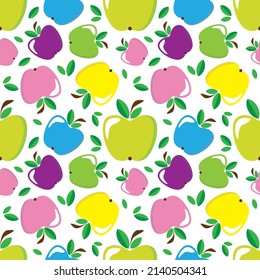 Apple cartoon whole fruit seamless pattern on white background. Vector illustration.