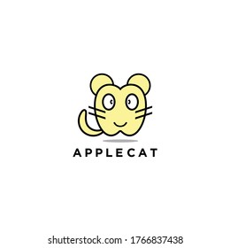 Apple Cat Logo Design Concept Stock Vector