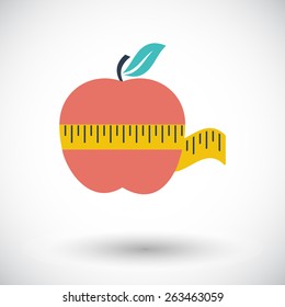 Apple with centimeter. Single flat icon on white background. Vector illustration.