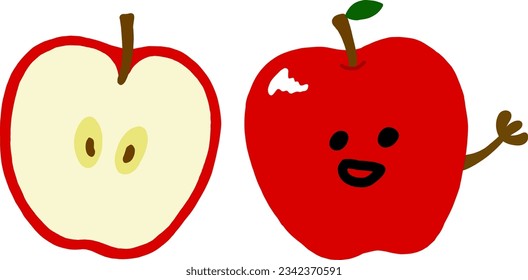 Apple character colored flat illustration. Vector icon.Hands can move.