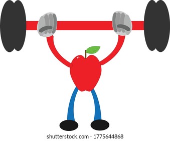 apple character flat design that is doing weight lifting so that the body is healthy