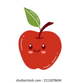 Personaje de Apple con cara graciosa. Feliz tira cómica ilustración vectorial de manzana roja. Personaje de comida vegetariana saludable para niños