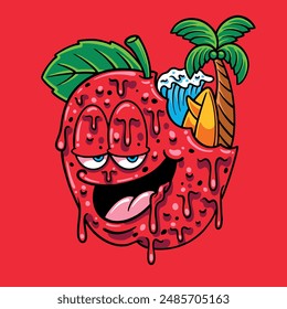 Apple character in the hot summer