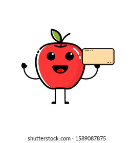 An apple character icon carrying a board and with a cute expression, fruit, apple, red, design, icon, character, food
