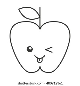 apple character kawaii comic vector illustration design