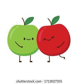 Personaje de Apple. Apple con fondo blanco.Vector de manzana roja y verde.