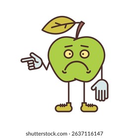 Apple character points finger and dissatisfied. Vector Illustration