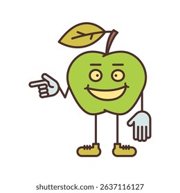 Apple character points finger and smiling. Vector Illustration
